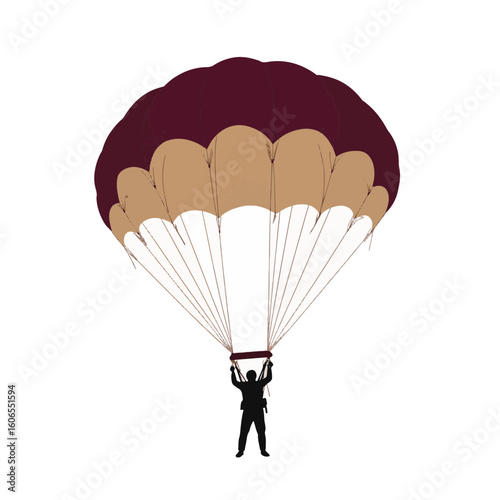 Parachutist gliding gracefully against white background, freedom concept