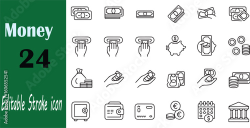 A comprehensive set of twenty four financial icons representing money and banking concepts