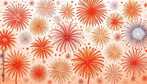 Fireworks display against a soft peach background