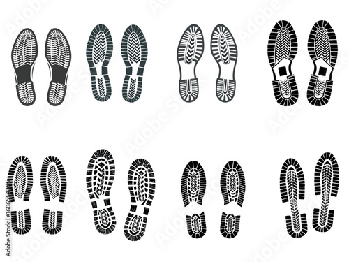 Black shoe print on white background. Vector illustration. 
