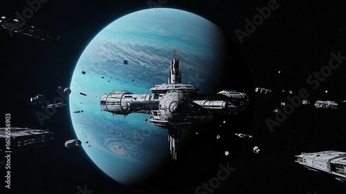 Wallpaper Mural Space Station Orbiting a Gas Giant. Cinematic Spaceship Scene in 4K Torontodigital.ca