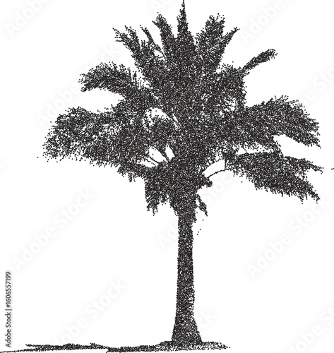 Palm retro y2k stipple design tree halftone brutalist urban vector png with clear background, tropical 2000s photocopy grunge tattoo gen z effect