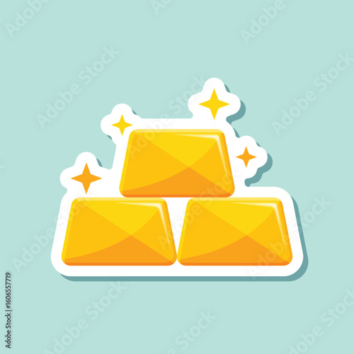 Gold bar stack sticker icon in flat style. Golden ingot vector illustration on isolated background. Financial treasure sign business concept.
