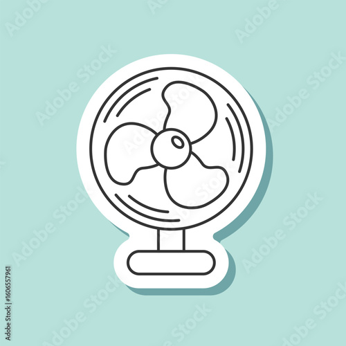 Electric fan sticker icon in flat style. Propeller vector illustration on isolated background. Cooler sign business concept.