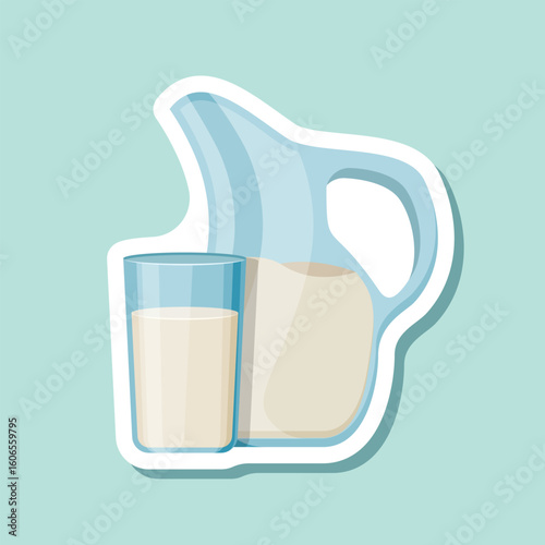 Milk bottle sticker icon in flat style. Dairy product vector illustration on isolated background. Milky liquid sign business concept.