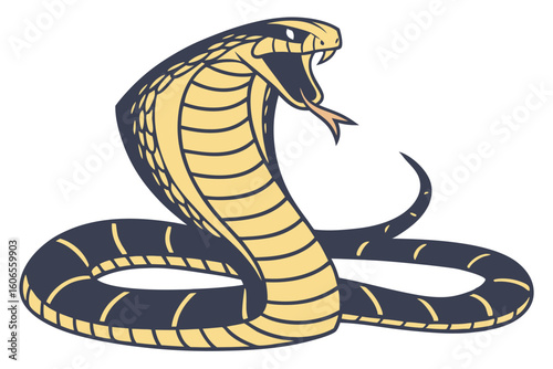 Striking Cobra Illustration Venomous Snake with Raised Hood and Curled Body a Reptilian Symbol of Danger and Power