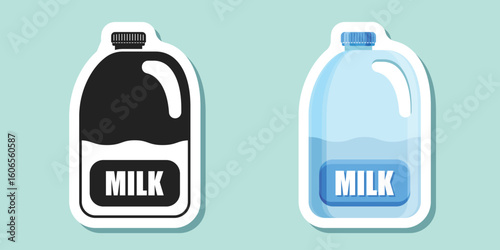 Milk bottle sticker icon in flat style. Dairy product vector illustration on isolated background. Milky liquid sign business concept.