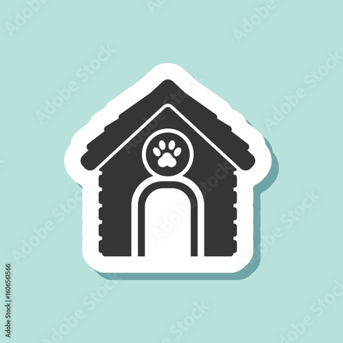 Dog house sticker icon in flat style. Pet home vector illustration on isolated background. Animal shelter sign business concept.