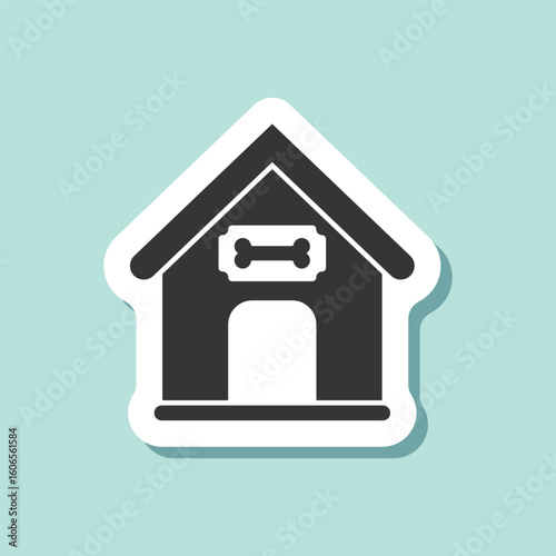 Dog house sticker icon in flat style. Pet home vector illustration on isolated background. Animal shelter sign business concept.