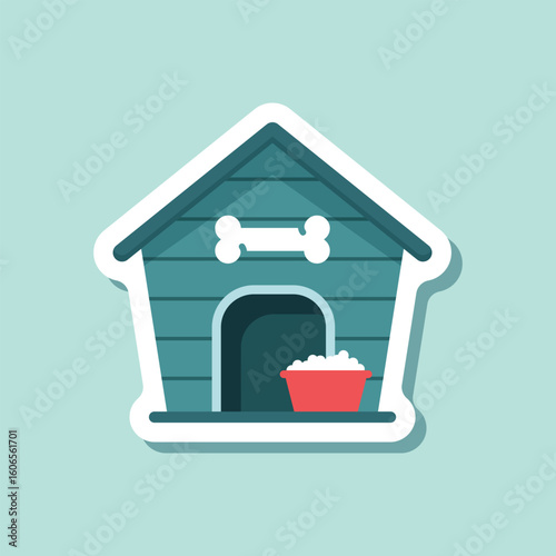 Dog house sticker icon in flat style. Pet home vector illustration on isolated background. Animal shelter sign business concept.