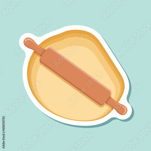 Rolling pin sticker icon in flat style. Cooking equipment vector illustration on isolated background. Cookware sign business concept.