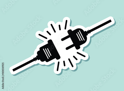 Electric socket sticker icon in flat style. Connection and disconnection vector illustration on isolated background. Wire adapter sign business concept.