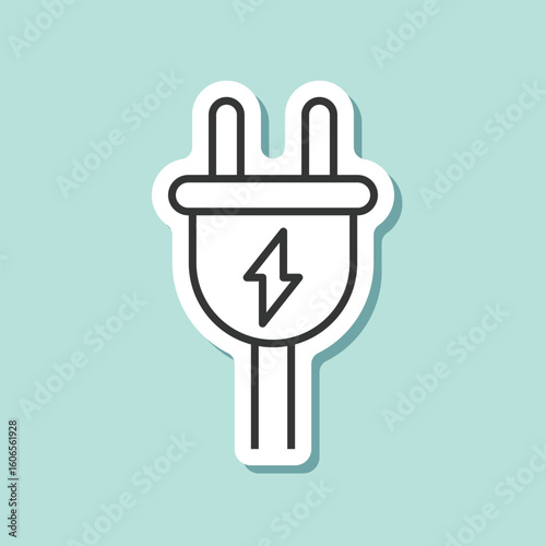 Electric socket sticker icon in flat style. Connection and disconnection vector illustration on isolated background. Wire adapter sign business concept.