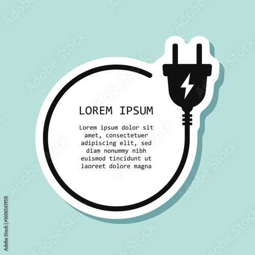 Electric socket sticker icon in flat style. Connection and disconnection vector illustration on isolated background. Wire adapter sign business concept.