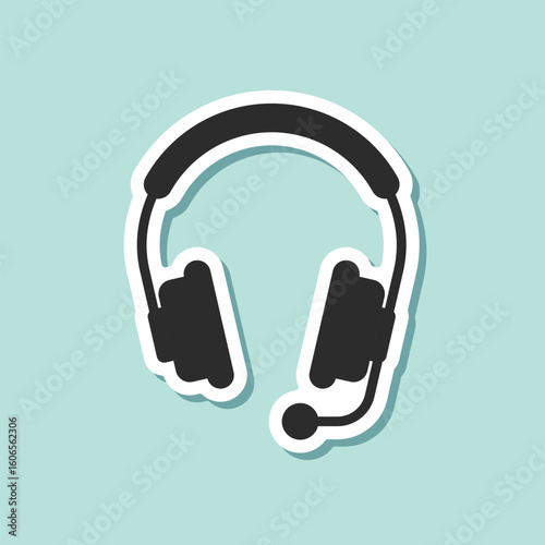 Headset sticker icon in flat style. Earphone vector illustration on isolated background. Headphone sign business concept.