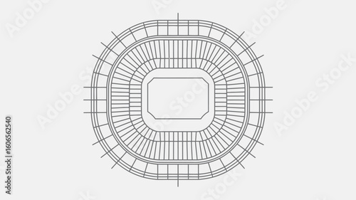 Stadium Blueprint Top View Minimalist Line Art Illustration