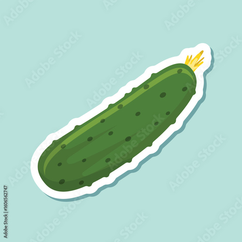 Cucumber vegetable sticker icon in flat style. Gherkin plant vector illustration on isolated background. Healthy food sign business concept.
