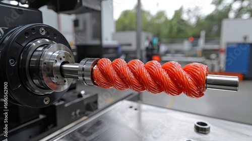 Red spiral object on industrial machine