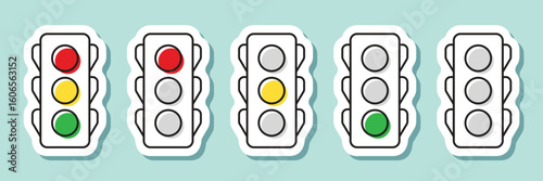 Traffic light sticker icon in flat style. Stoplight vector illustration on isolated background. Semaphore sign business concept.