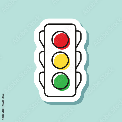 Traffic light sticker icon in flat style. Stoplight vector illustration on isolated background. Semaphore sign business concept.