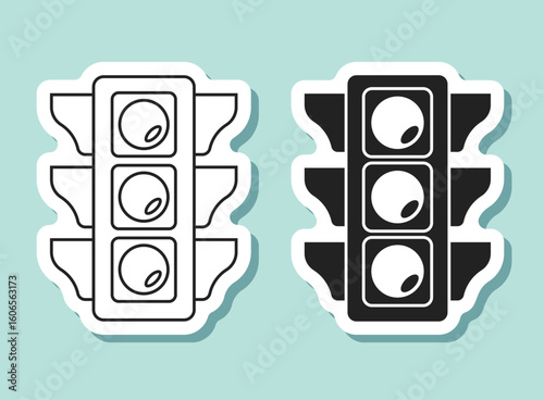 Traffic light sticker icon in flat style. Stoplight vector illustration on isolated background. Semaphore sign business concept.