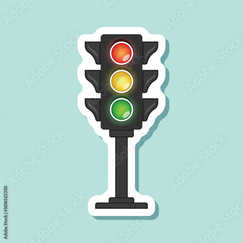 Traffic light sticker icon in flat style. Stoplight vector illustration on isolated background. Semaphore sign business concept.