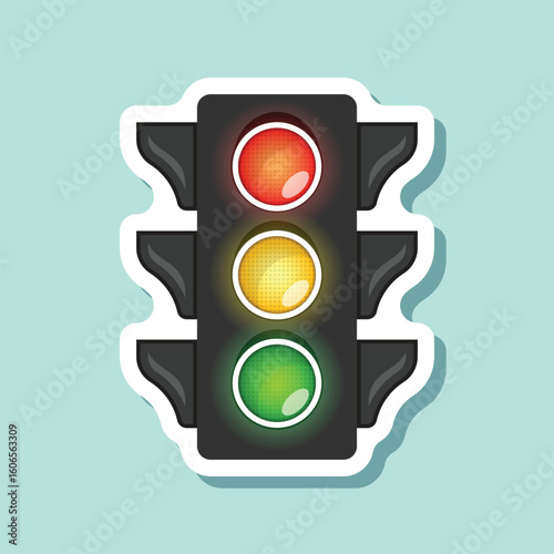 Traffic light sticker icon in flat style. Stoplight vector illustration on isolated background. Semaphore sign business concept.