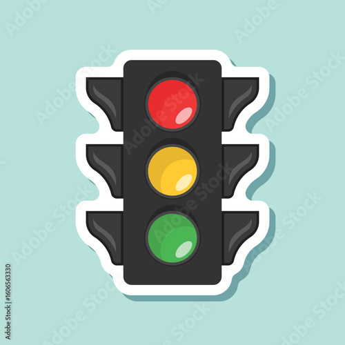 Traffic light sticker icon in flat style. Stoplight vector illustration on isolated background. Semaphore sign business concept.