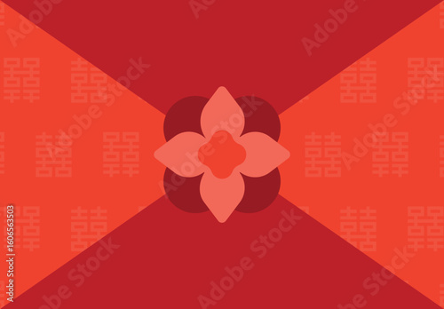 A traditional Korean bojagi gift wrap with red floral shaped knot illustration, used for Chuseok or Seollal celebrations. Ideal for holiday cards, festive packaging, and cultural decoration projects.