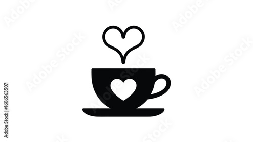 Coffee cup with heart steam love and romance concept icon