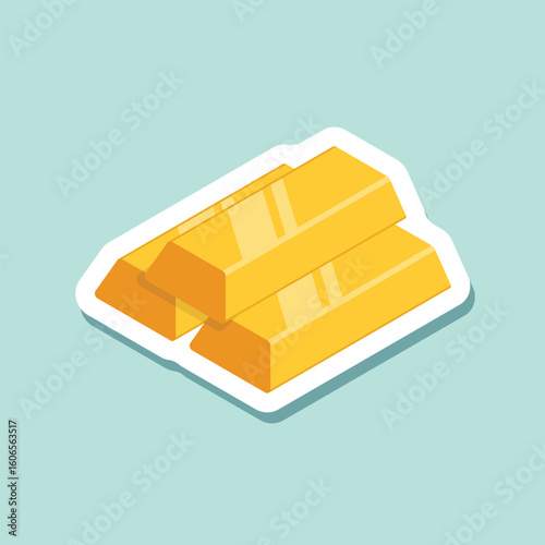 Gold bar stack sticker icon in flat style. Golden ingot vector illustration on isolated background. Financial treasure sign business concept.