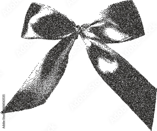 Ribbon retro y2k stipple design bow halftone brutalist urban vector png with clear background, fabric 2000s photocopy grunge tattoo gen z effect