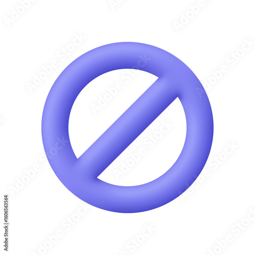 Purple no entry or prohibition symbol. Restriction, denial, forbidden, alerts, user interface warnings and blocked access concept. 3d vector icon. Cartoon minimal style.