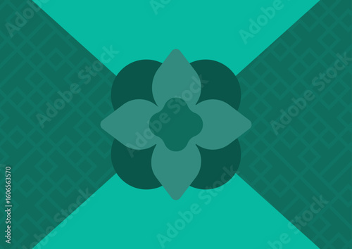 A traditional Korean bojagi gift wrap with green flower-shaped knot illustration, used for Chuseok or Seollal celebrations. Ideal for holiday card, festive packaging, and cultural decoration projects.