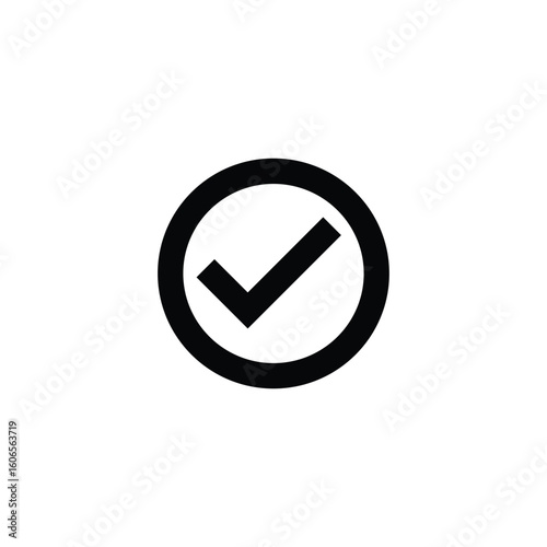 black tick in circle vector icon illustration isolated on white background