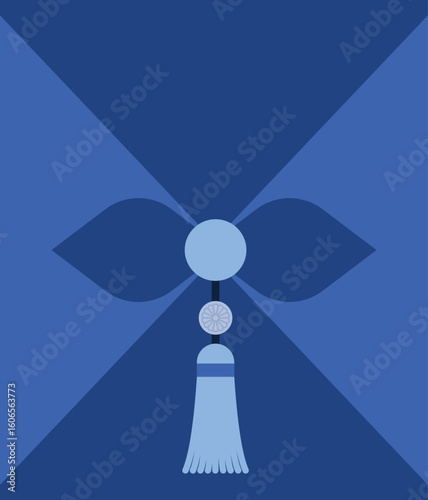 A traditional Korean bojagi gift wrap illustration with blue tassel knot, used for Chuseok or Seollal celebrations. Ideal for holiday cards, festive packaging, and cultural decoration projects.