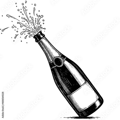 Champagne bottle popping and spraying champagne in celebration  