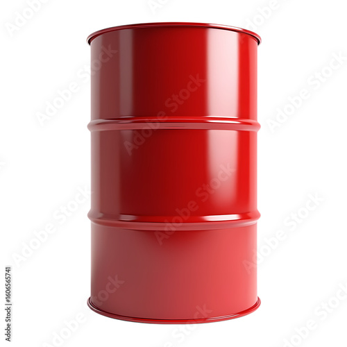 Single red metal barrel isolated on transparent background
