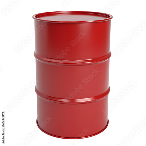 Single red metal barrel isolated on transparent background