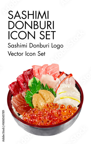 Sashimi donburi Logo vector Icon set