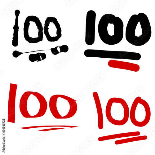 Vector illustration of a hand-drawn 100 sign. 100 or correct sign icon.