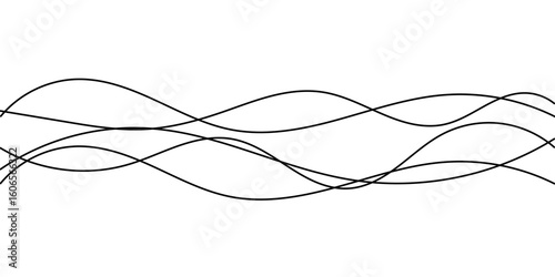 Wavy thin line. Curved black line geometric pattern. Vector illustration.