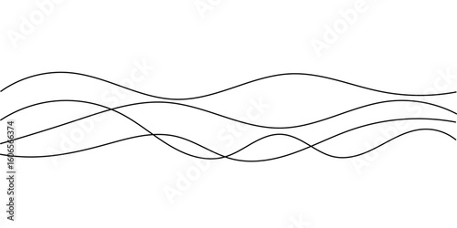 Wavy thin line. Curved black line geometric pattern. Vector illustration.