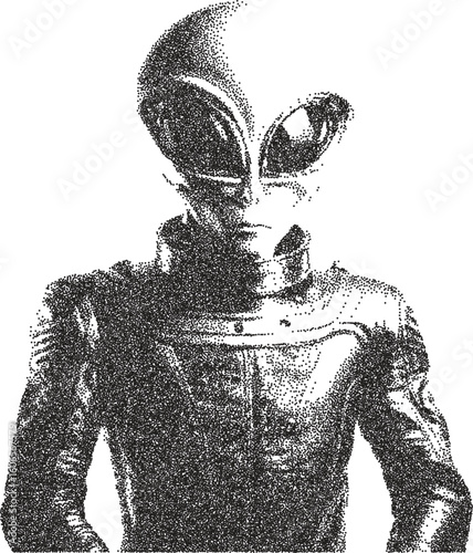 Alien retro y2k stipple design ufo halftone brutalist urban vector png with clear background, extraterrestrial 2000s photocopy grunge tattoo gen z effect