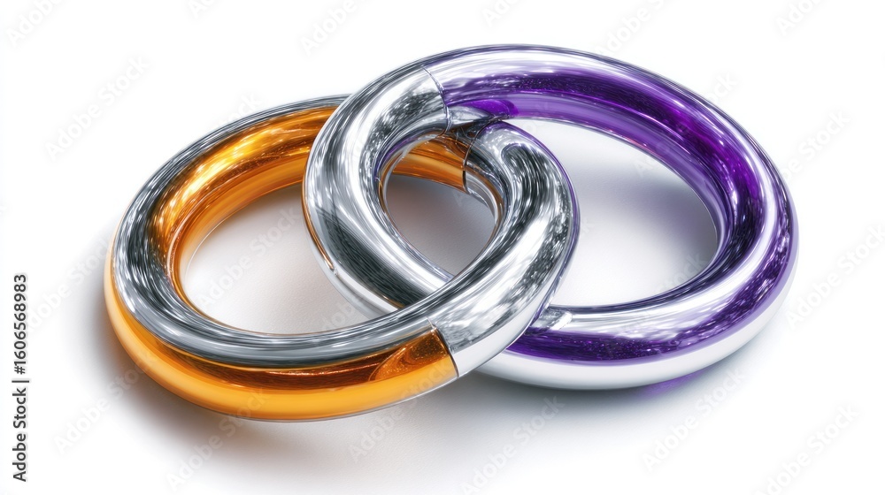 Fototapeta premium Intertwined metallic rings, vibrant colors