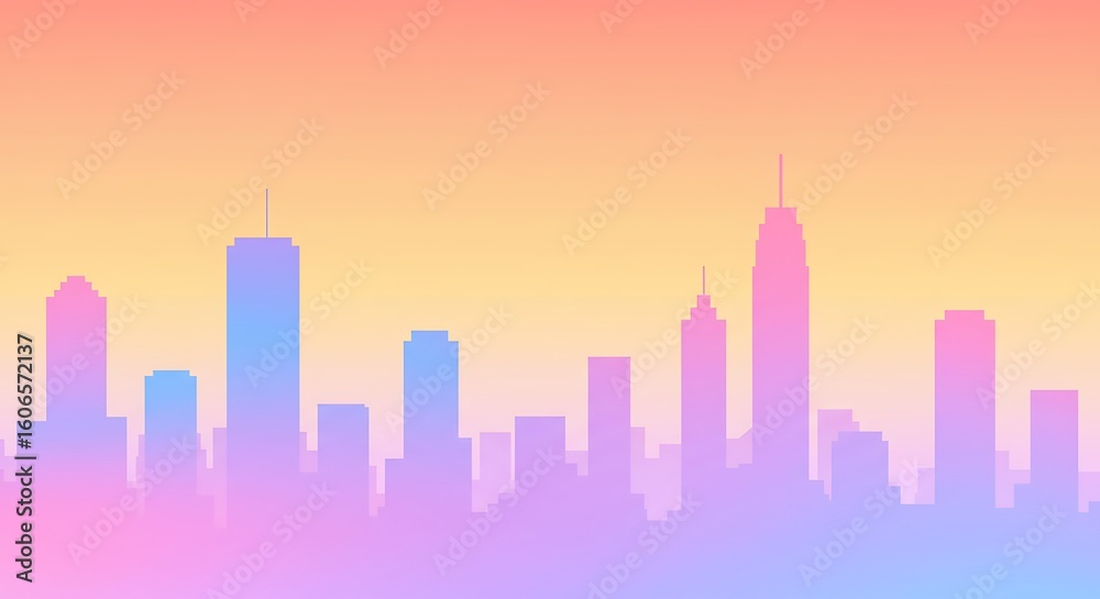 Fototapeta premium Pastel Cityscape at Sunset: A Dreamy Urban Silhouette