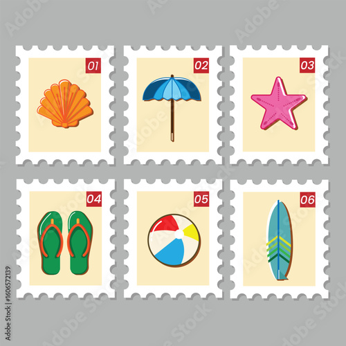 Stamp illustration design with a beach theme. Suitable for use as greeting card design and correspondence