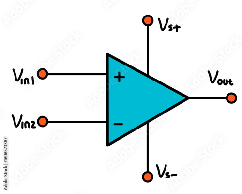 Basic Op-Amp Symbol Diagram with Inputs, Output, and Power Supplies