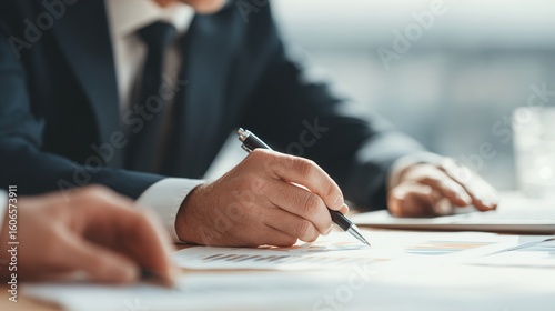close up of a businessman working on a document