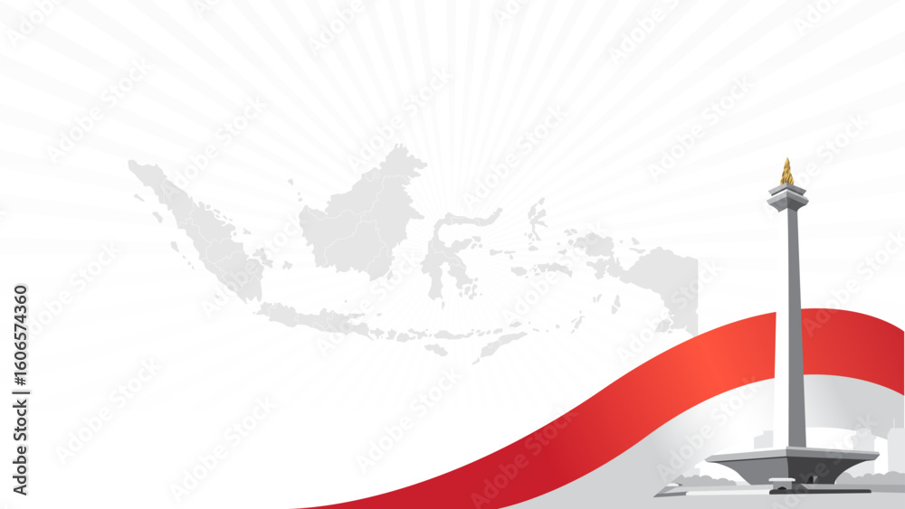 Fototapeta premium Indonesia Background white map flag and monument